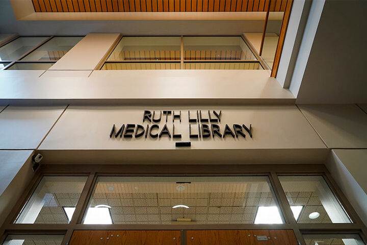 An exterior sign at the Ruth Lilly Medical Library.